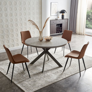 Brown table with store gray chairs